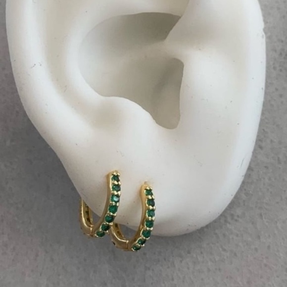 Modest Lu Jewelry - Gold Green Crystal Huggie Hoop Earrings